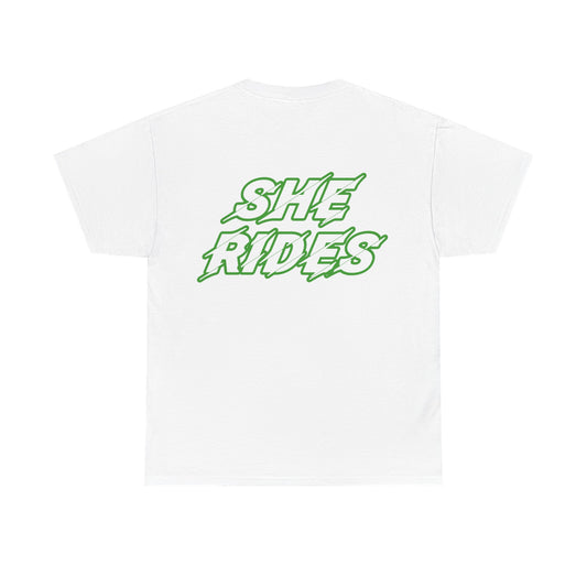 She Rides original T-shirt Groen//Bikergirl T-shirt