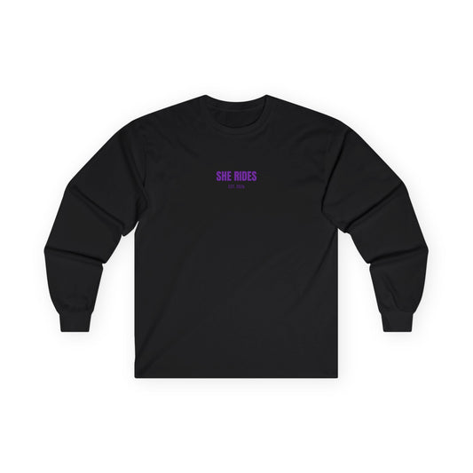 She Rides RideOrDie Long Sleeve Paars//Bikergirl Long Sleeve