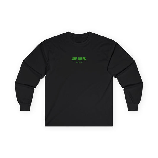 She Rides RideOrDie Long Sleeve Groen//Bikergirl Long Sleeve
