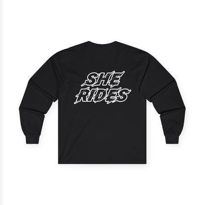 She Rides Long Sleeve Zwart&Wit//Bikergirl Long Sleeve