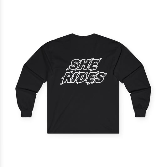 She Rides Long Sleeve Zwart&Wit//Bikergirl Long Sleeve