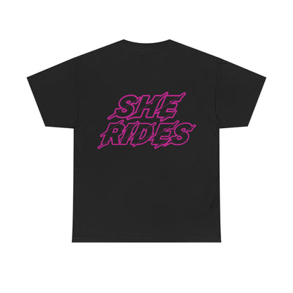 She Rides original T-shirt Roze//Bikergirl T-shirt
