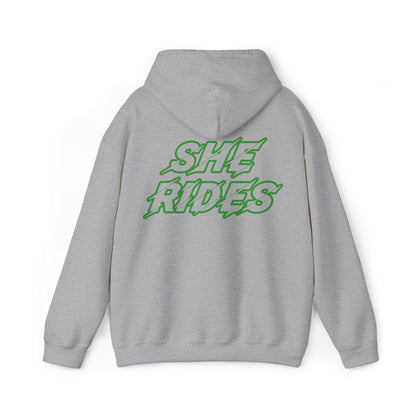 She Rides Original Hoodie Groen//Bikergirl Hoodie