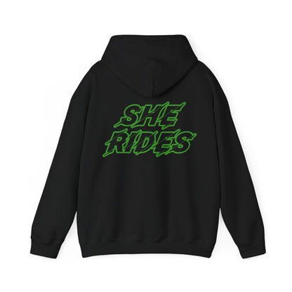 She Rides Original Hoodie Groen//Bikergirl Hoodie