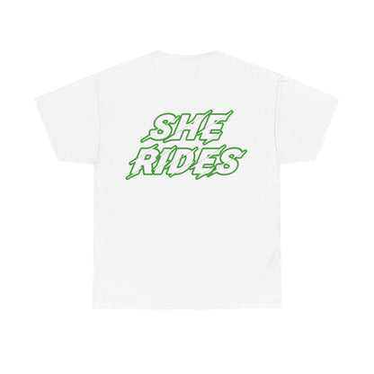 She Rides original T-shirt Groen//Bikergirl T-shirt