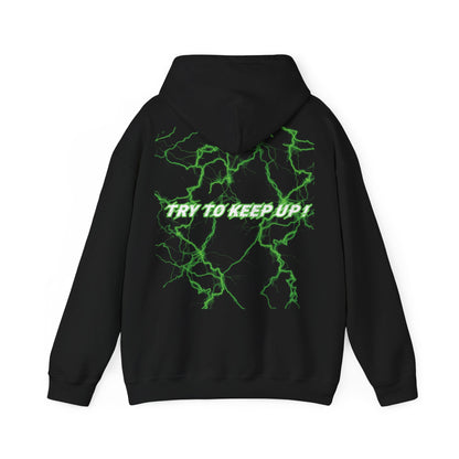 She Rides "try to keep up!" Lightning Hoodie Groen//Bikergirl Hoodie