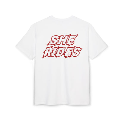 She Rides Oversized T-shirt Rood//Bikergirl T-shirt