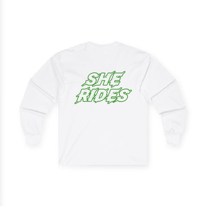 She Rides Long Sleeve Groen//Bikergirl Long Sleeve