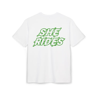She Rides Oversized T-shirt Groen//Bikergirl T-shirt