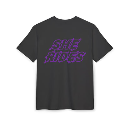 She Rides Oversized T-shirt Paars//Bikergirl T-shirt