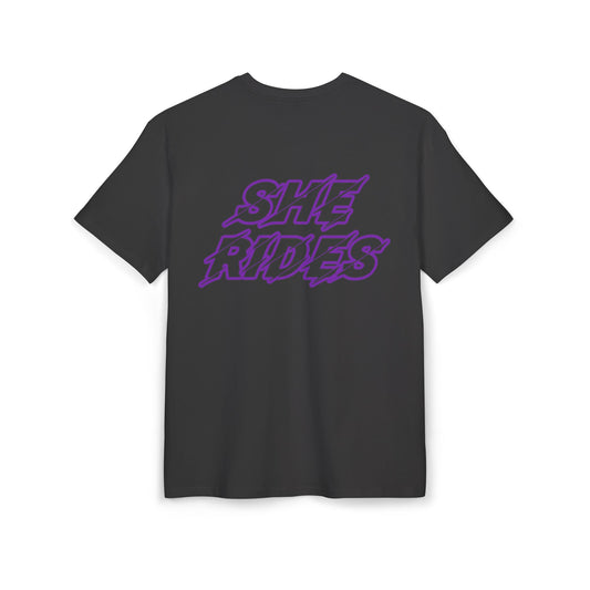 She Rides Oversized T-shirt Paars//Bikergirl T-shirt