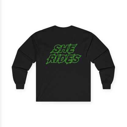 She Rides Long Sleeve Groen//Bikergirl Long Sleeve