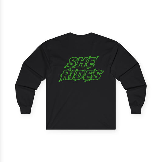 She Rides Long Sleeve Groen//Bikergirl Long Sleeve