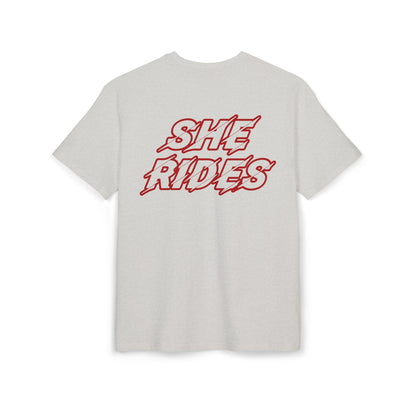 She Rides Oversized T-shirt Rood//Bikergirl T-shirt