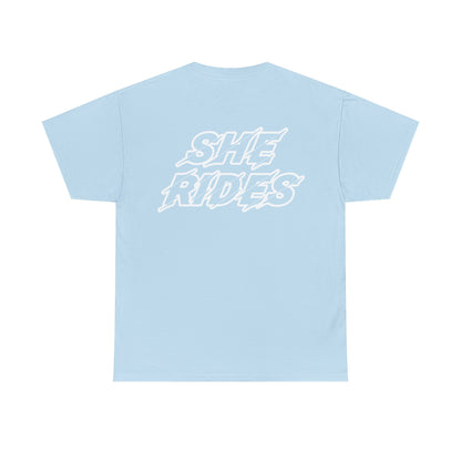 She Rides Original T-shirt Light Pink&Light Blue//Bikergirl T-shirt
