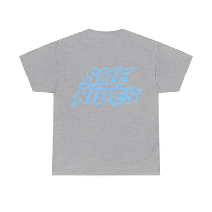She Rides original T-shirt Blauw//Bikergirl T-shirt