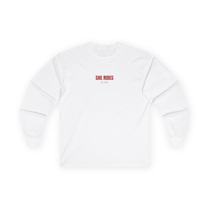 She Rides RideOrDie Long Sleeve Rood//Bikergirl Long Sleeve