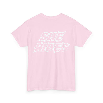 She Rides Original T-shirt Light Pink&Light Blue//Bikergirl T-shirt