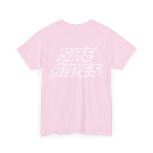 She Rides Original T-shirt Light Pink&Light Blue//Bikergirl T-shirt