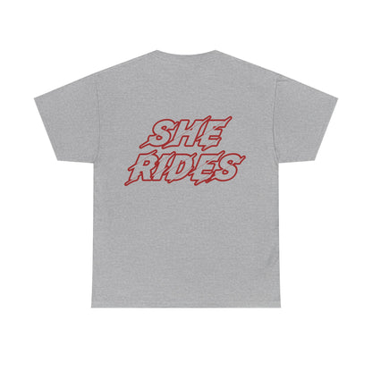 She Rides original T-shirt Rood//Bikergirl T-shirt