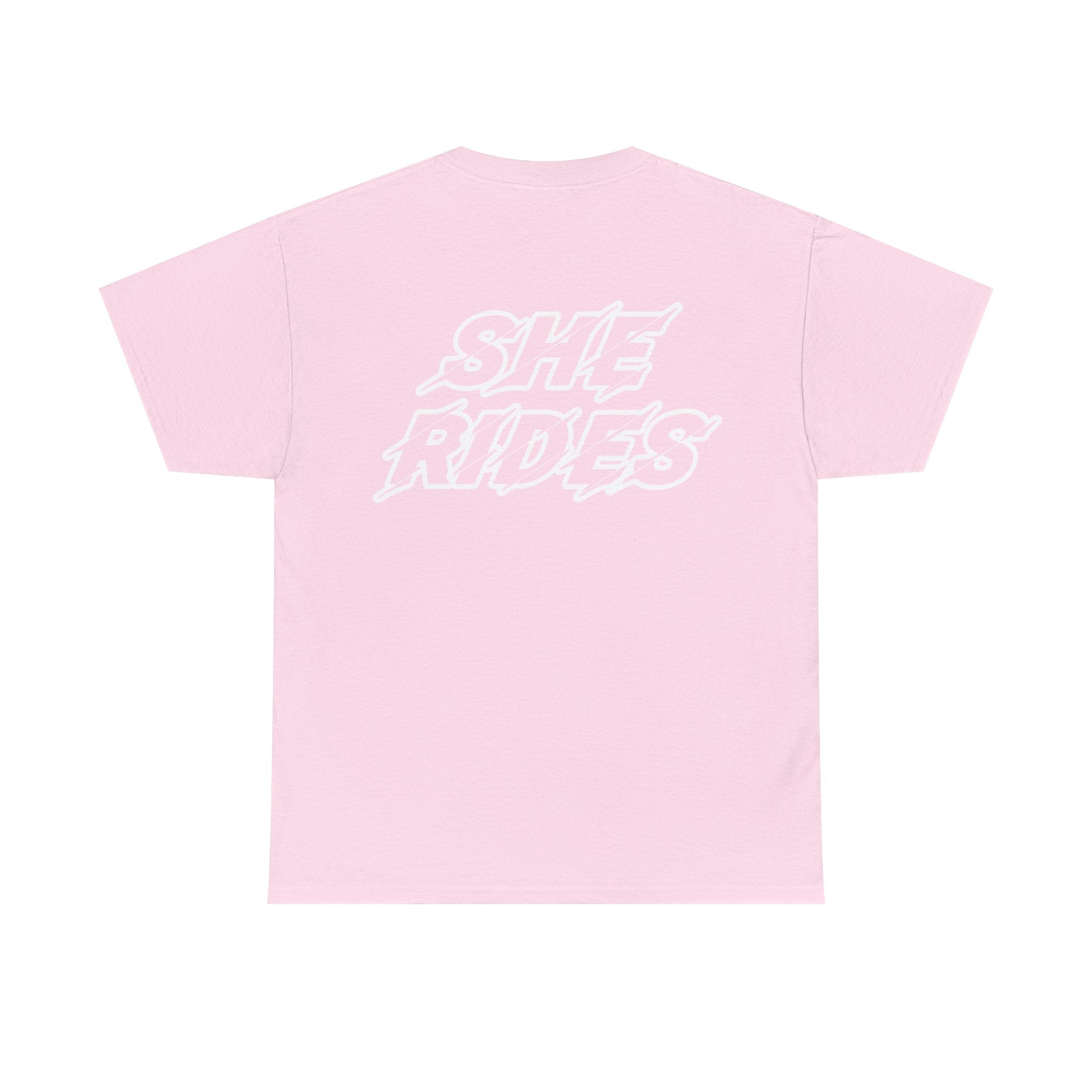 She Rides Original T-shirt Light Pink&Light Blue