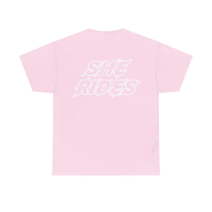 She Rides Original T-shirt Light Pink&Light Blue//Bikergirl T-shirt
