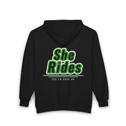 She Rides Vest Groen//Bikergirl Zip Hoodie