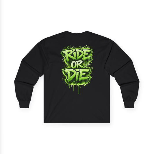 She Rides RideOrDie Long Sleeve Groen//Bikergirl Long Sleeve