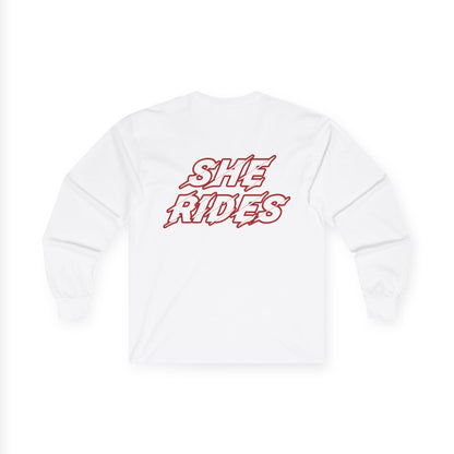 She Rides Long Sleeve Rood//Bikergirl Long Sleeve