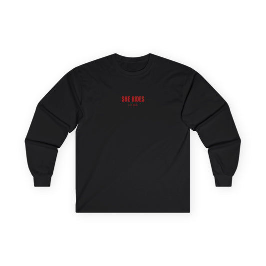 She Rides RideOrDie Long Sleeve Rood//Bikergirl Long Sleeve