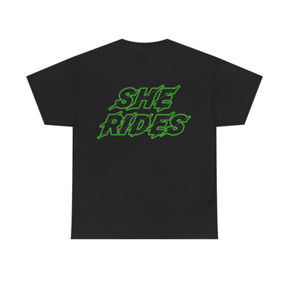 She Rides original T-shirt Groen//Bikergirl T-shirt
