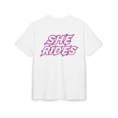 She Rides Oversized T-shirt Roze//Bikergirl T-shirt