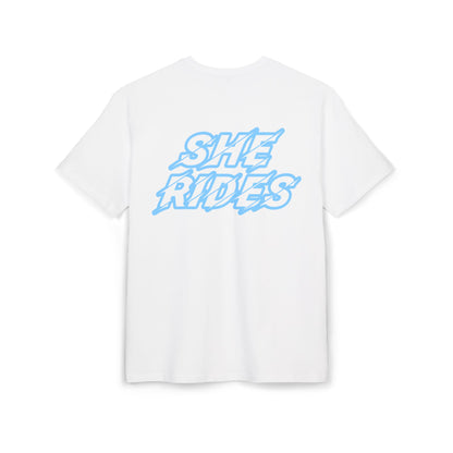She Rides Oversized T-shirt Blauw//Bikergirl T-shirt