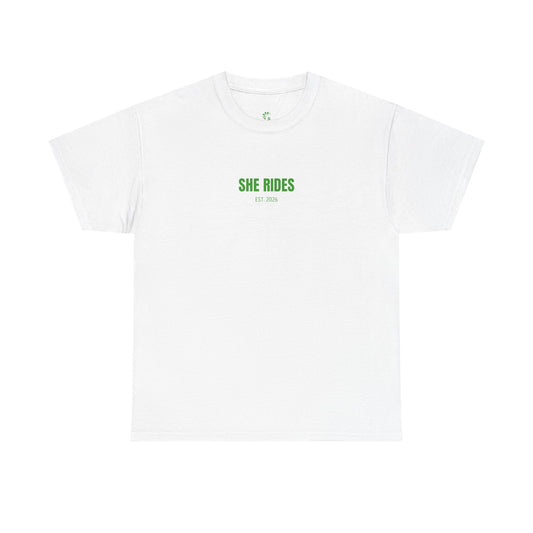 She Rides Basic T-shirt Groen//Bikergirl T-shirt