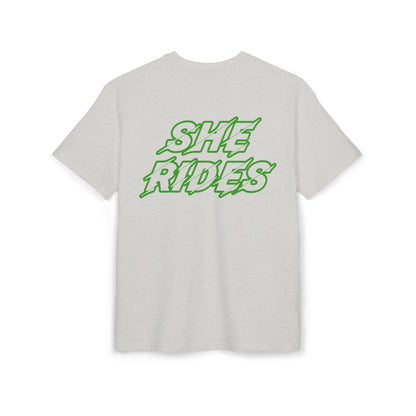 She Rides Oversized T-shirt Groen//Bikergirl T-shirt