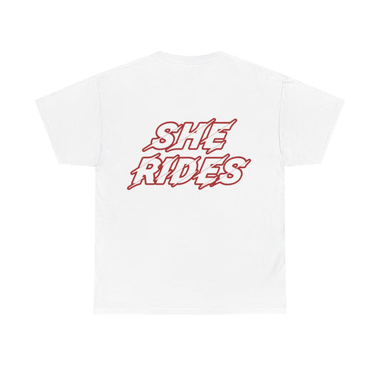 She Rides original T-shirt Rood//Bikergirl T-shirt