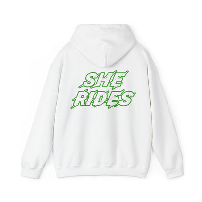 She Rides Original Hoodie Groen//Bikergirl Hoodie