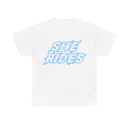 She Rides original T-shirt Blauw//Bikergirl T-shirt