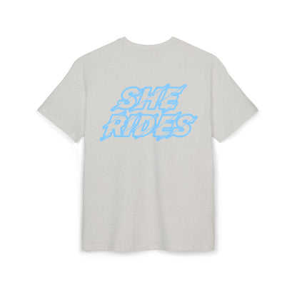 She Rides Oversized T-shirt Blauw//Bikergirl T-shirt