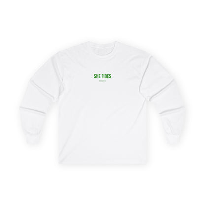 She Rides RideOrDie Long Sleeve Groen//Bikergirl Long Sleeve