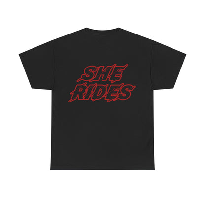 She Rides original T-shirt Rood//Bikergirl T-shirt