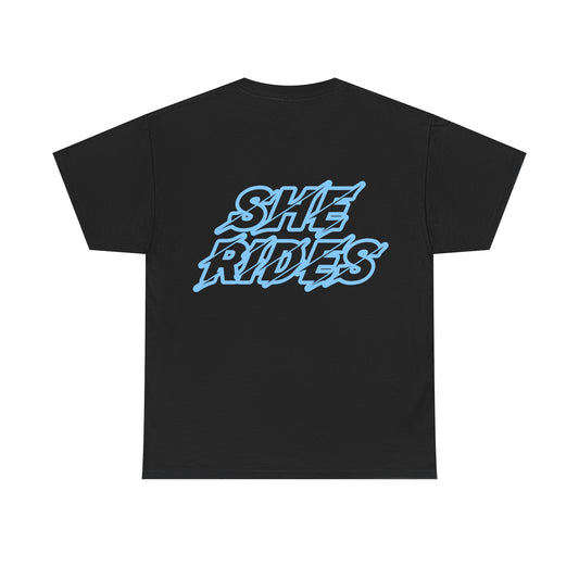 She Rides original T-shirt Blauw//Bikergirl T-shirt