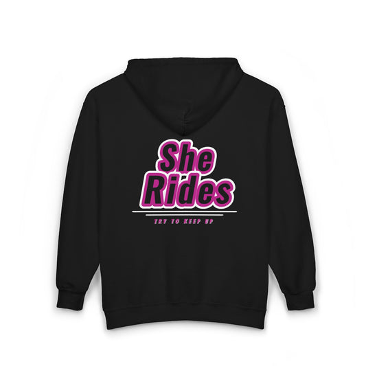 She Rides Vest Roze//Bikergirl Zip Hoodie