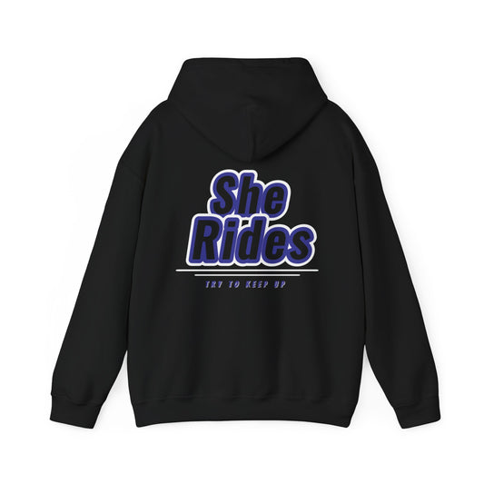 She Rides Hoodie Blauw//Bikergirl Hoodie