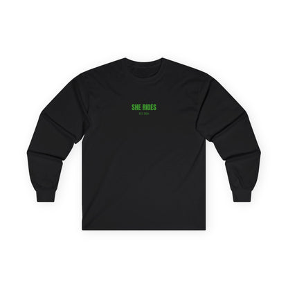 She Rides RideOrDie Long Sleeve Groen//Bikergirl Long Sleeve
