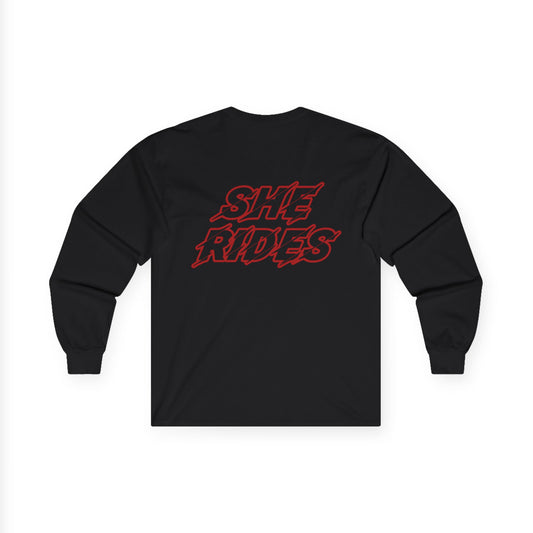 She Rides Long Sleeve Rood//Bikergirl Long Sleeve