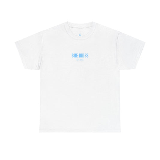 She Rides Basic T-shirt Blauw//Bikergirl T-shirt