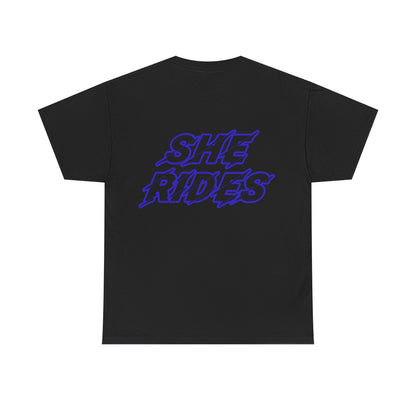 She Rides original T-shirt Blauw//Bikergirl T-shirt