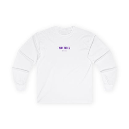 She Rides RideOrDie Long Sleeve Paars//Bikergirl Long Sleeve