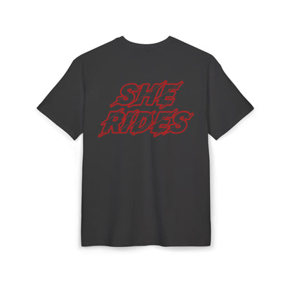 She Rides Oversized T-shirt Rood//Bikergirl T-shirt